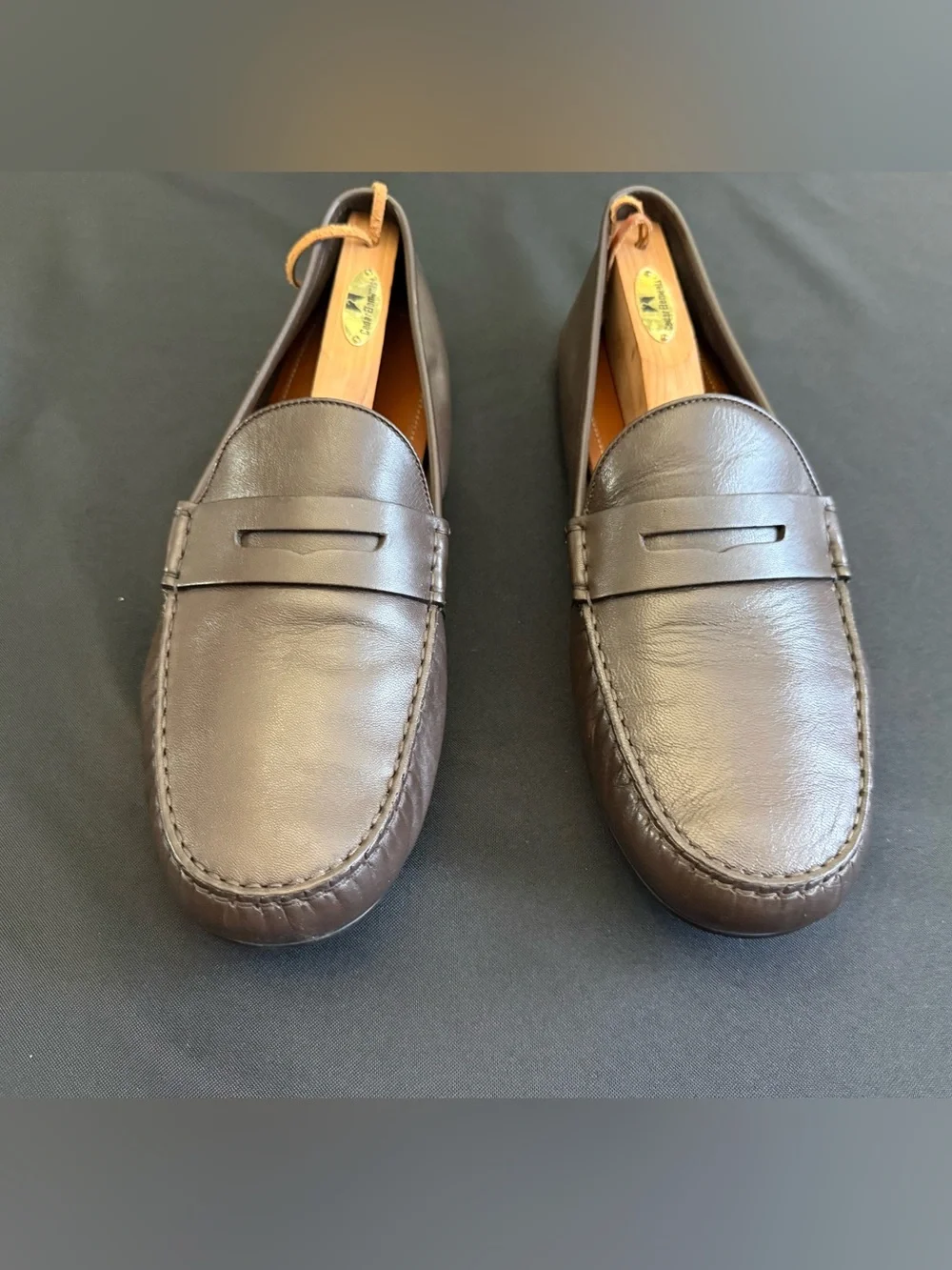 Classic Brown Gucci Leather Penny Loafers with Green-Red Accent Gucci Size 12D